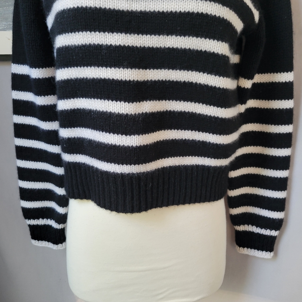 La Ligne New York Mini Marin Cropped Stripe Wool Cashmere Sweater Black XS - Picture 7 of 13